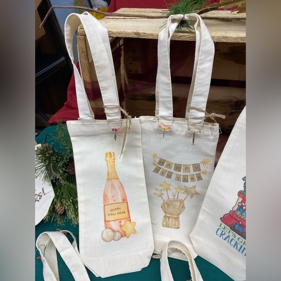 Handmade Canvas Wine Totes w/Wine Charms - Picture 3 of 8